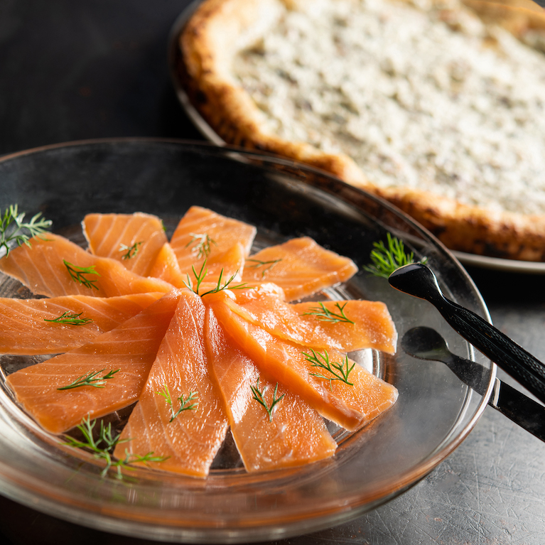 Salmon Sashimi with Onion Ricotta Cheese sauce