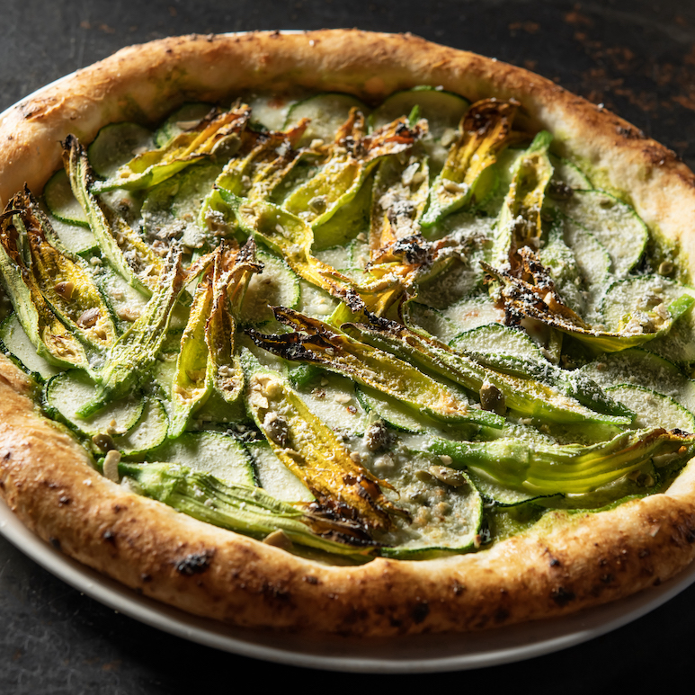 Zucchini Basil Sauce Pizza