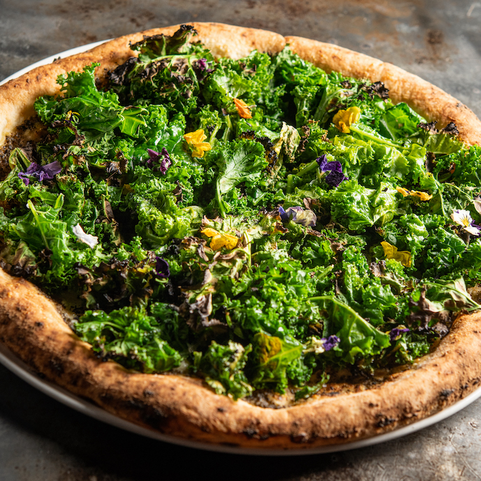 Kale with House-made Lemon Ricotta with Olive and Caper sauce Pizza