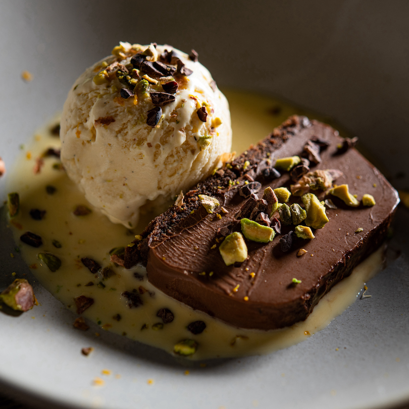 Rich Vietnamese Cacao Terrine and House-made Vanilla Ice cream